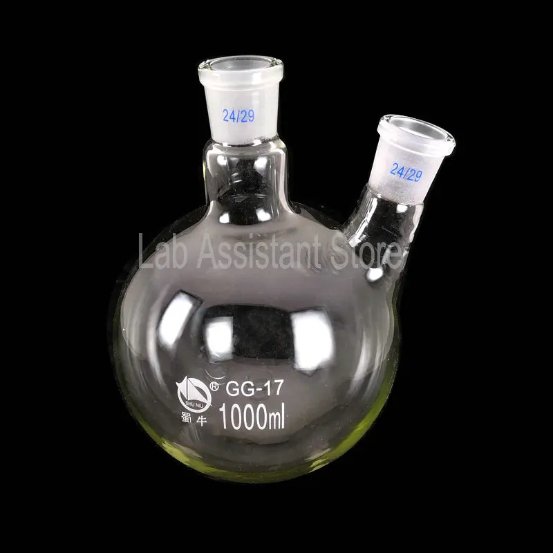 2 넥 유리 플라스크, 둥근 바닥, 높은 붕규산염 유리 반응 플라스크, 화학 실험실 용품, 100ml-2000ml, 1 개