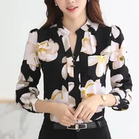 Women's Long Sleeve Chiffon Blouse, V-Neck Tops, Slim Fit Shirt, Office Lady Fashion Print Clothing, Spring, 2024 New, 882G - Image 2