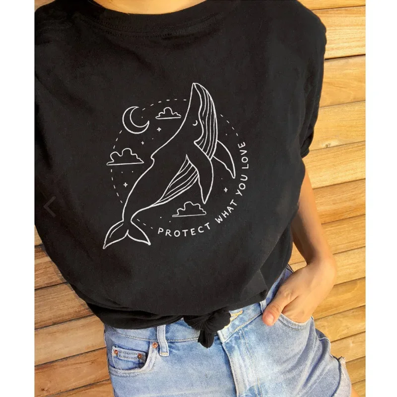 

Y2k Short Sleeves Summer T-shirt Protect What You Love T-shirts Summer Crewneck Graphic Eco Tee High Quality Women Cotton Tee