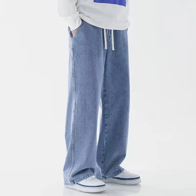 TRSYPHXM new Jeans men's autumn plus size straight leg pants men's loose and trendy wide leg pants casual long