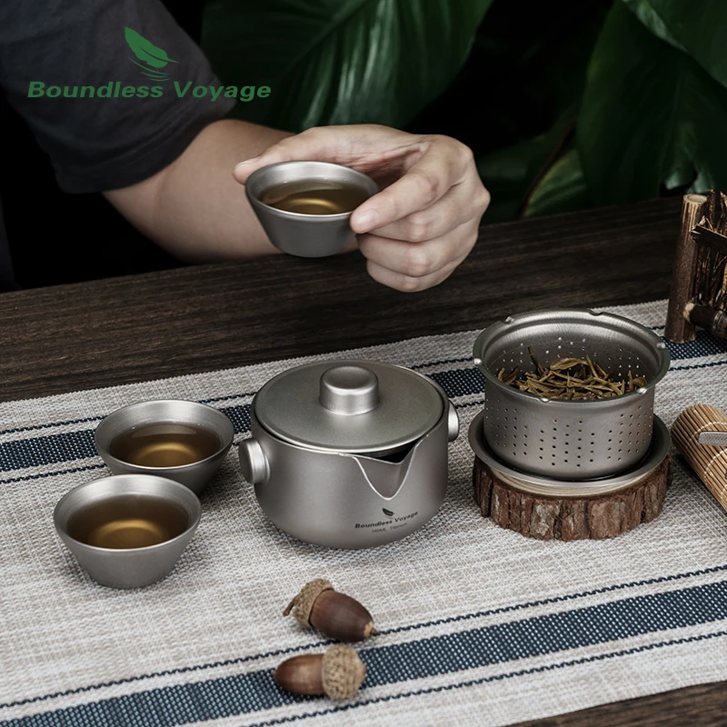 Boundless Voyage 티타늄 가이완 티팟 컵, 뚜껑 및 필터가 있는 이중층 차 메이커, 초경량 쿵푸 차 세트, 쌓을 수 있는 머그잔