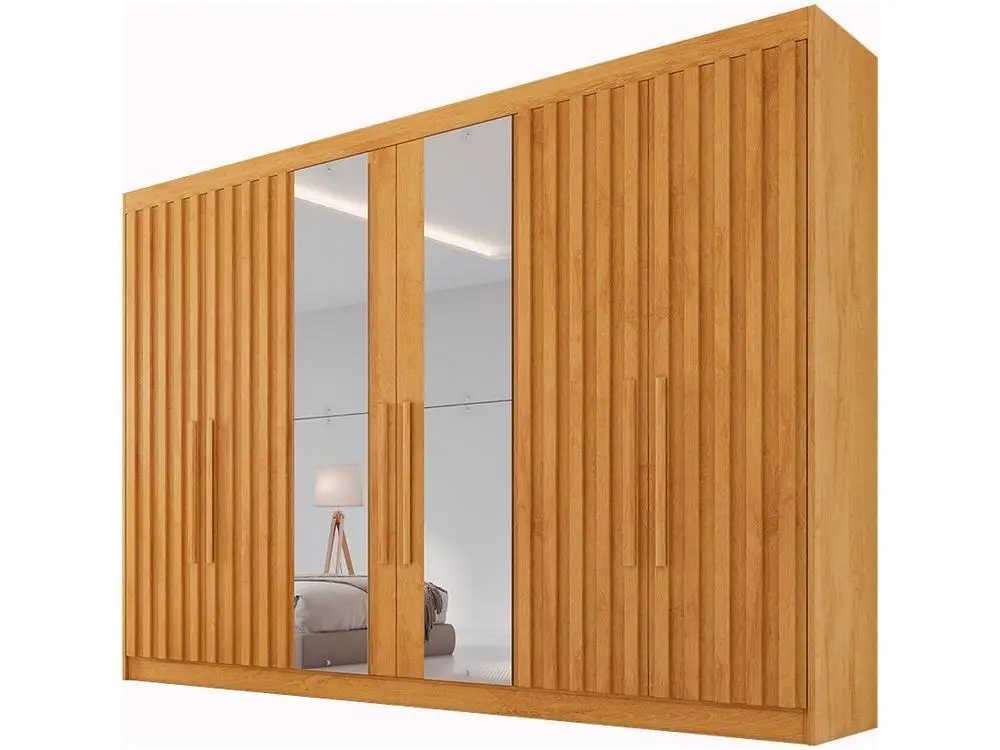 Guarda-roupa Casal com Espelho 6 Portas 6 Gavetas Móveis Europa Ripado Potente 2