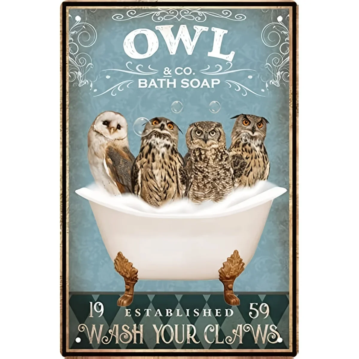 

B Funny Owl Decor Vintage Bathroom And Bathtub Metal Tin Sign Decor Owl Pet Lovers Gift Farm Home Bar Bathroom Man Cave Retro W