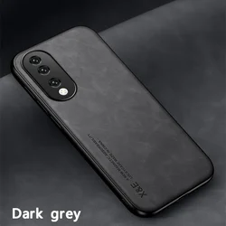 Luxury Leather Phone Case with Built - in Metal Plate & Magnetic Holder for Honor 90 (Dark Gery)