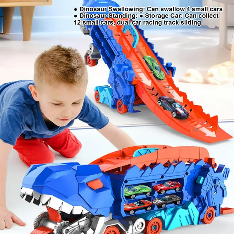 

ABS Transforming Dinosaur Transport Car Toy Tyrannosaurus Dinosaur Truck Toys Foldable Track Gift for Kids Toddle Boys Girls