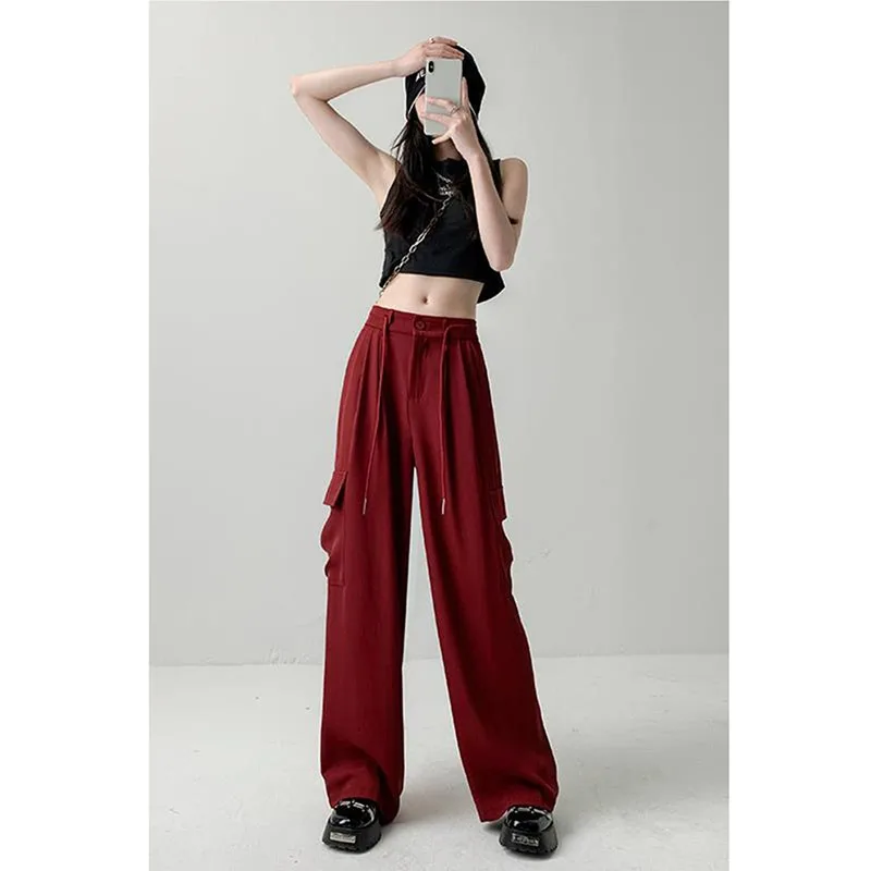 

2023 New Arrival Summer European Style Women Pockets Patchwork Ankle-length Pants Casual Loose Button Fly Waist Cargo Pants V686