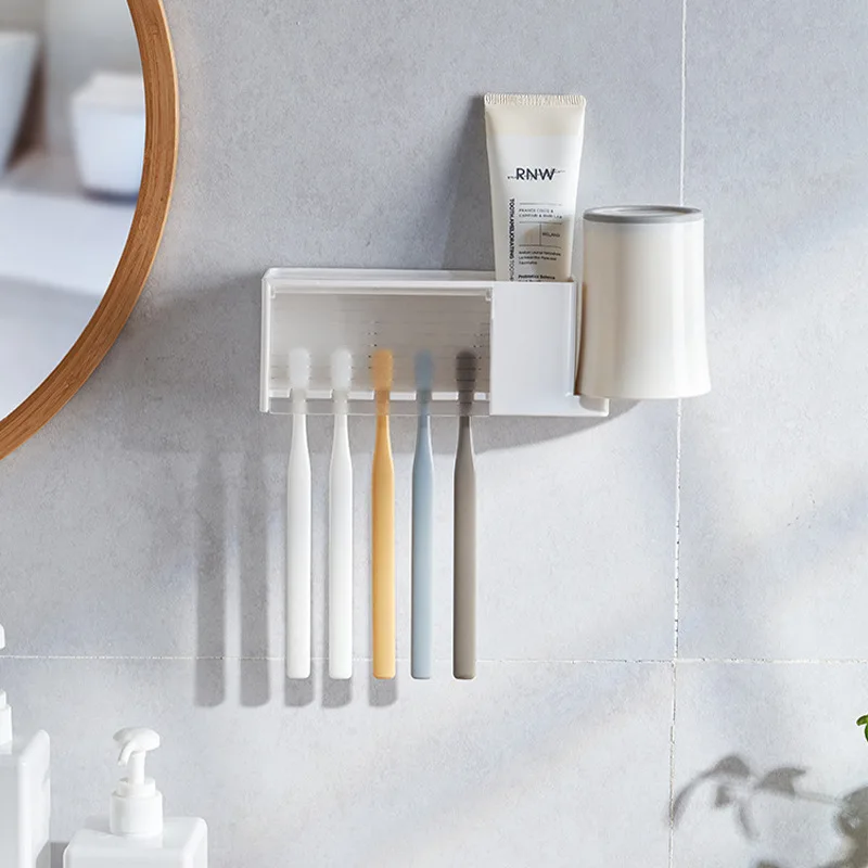Wall-Mounted Bathroom Shelf with Toothbrush & Toothpaste Holder – Suction Cup Toiletries Organizer 4