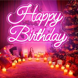Pink Glow USB Dimmable Happy Birthday Neon Sign - Romantic Decor for Parties and Celebrations (Pink)