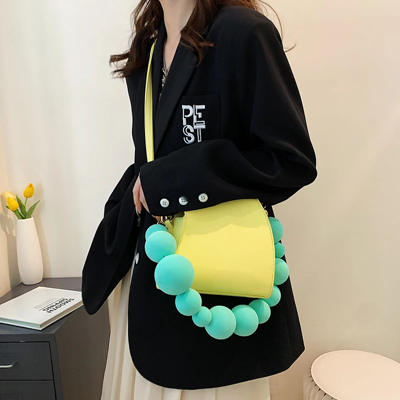 

Summer New Niche Personality Handbag Quality Yellow Pu Leather Crossbody Bag Geometric Shape Shoulder Bags Female Hot