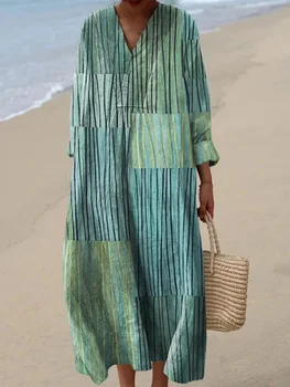 Women Long Dresses Y2K Bohemian Abstract Pattern Art Print Robe Plus Size 5XL