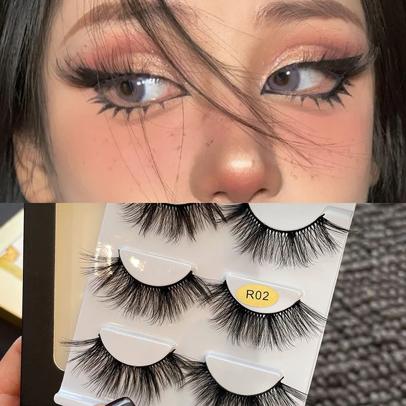 New 3 Pairs Thick False Eyelashes Natural Dramatic Long Eyelashes Extension Handmade Reusable 3D Mink Lashes Beauty Makeup Tools hot fashion white eyelashes cosplay makeup natural long eyelashes extension cross strip false eye lashes beauty makeup tools