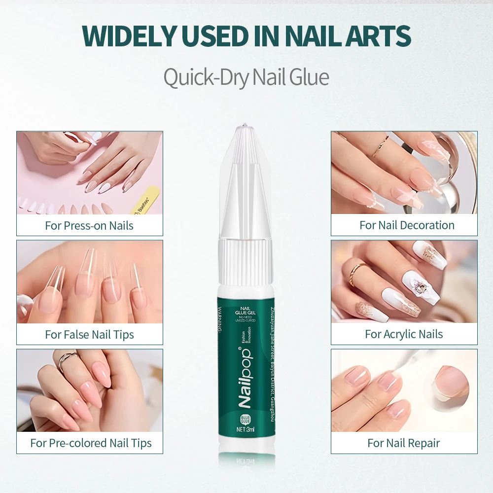 Nailpop Portable Nail Glue Gel with Remover Kit Quick-Drying Nail Adhesive for Press on Nails,Fake Nail Tips Gel Glue 4/8/12pcs 4
