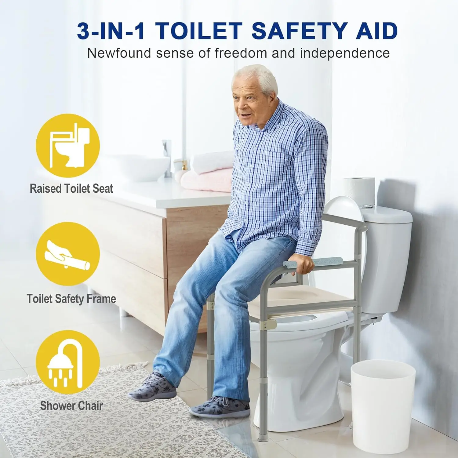 Raised Toilet Seat with Handles-Cozy Padded Toilet Seat Risers for Seniors, Handicap-Multi-use as Bedside Commode, Shower Ch