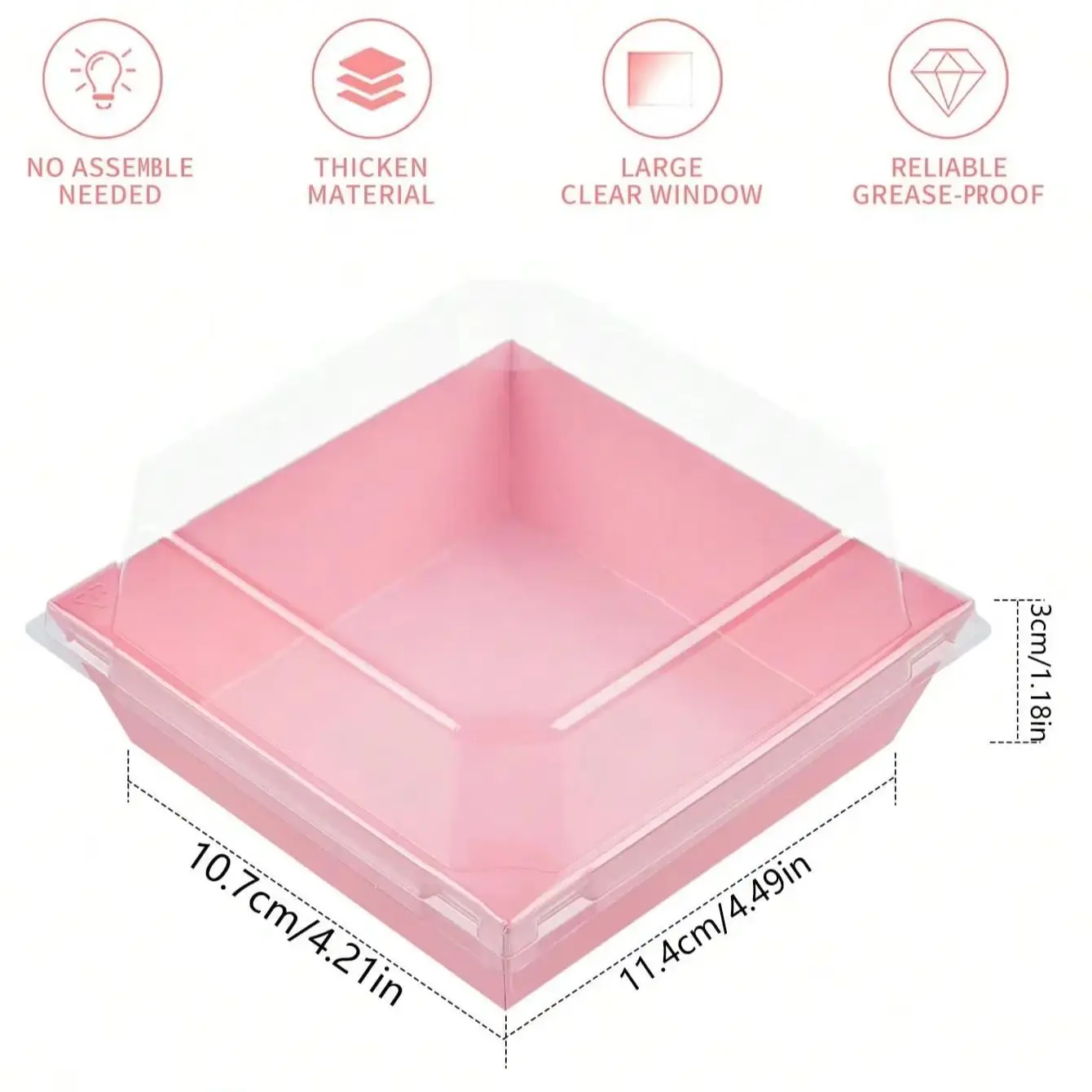 20 Dessertboxen mit transparenten Deckeln, Backboxen für gekochte Lebensmittel, ölbeständiges Kraftpapier, Backbox aus weißem und rosa Kraftpapier – Detail 3