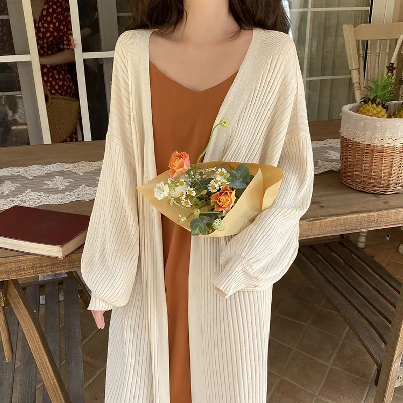 

BEENLE Autumn Korean Version Knited Cardigan Large Size Sunscreen Shirt Loose Mid-length Warm Coats Women Solid Casual Jackets