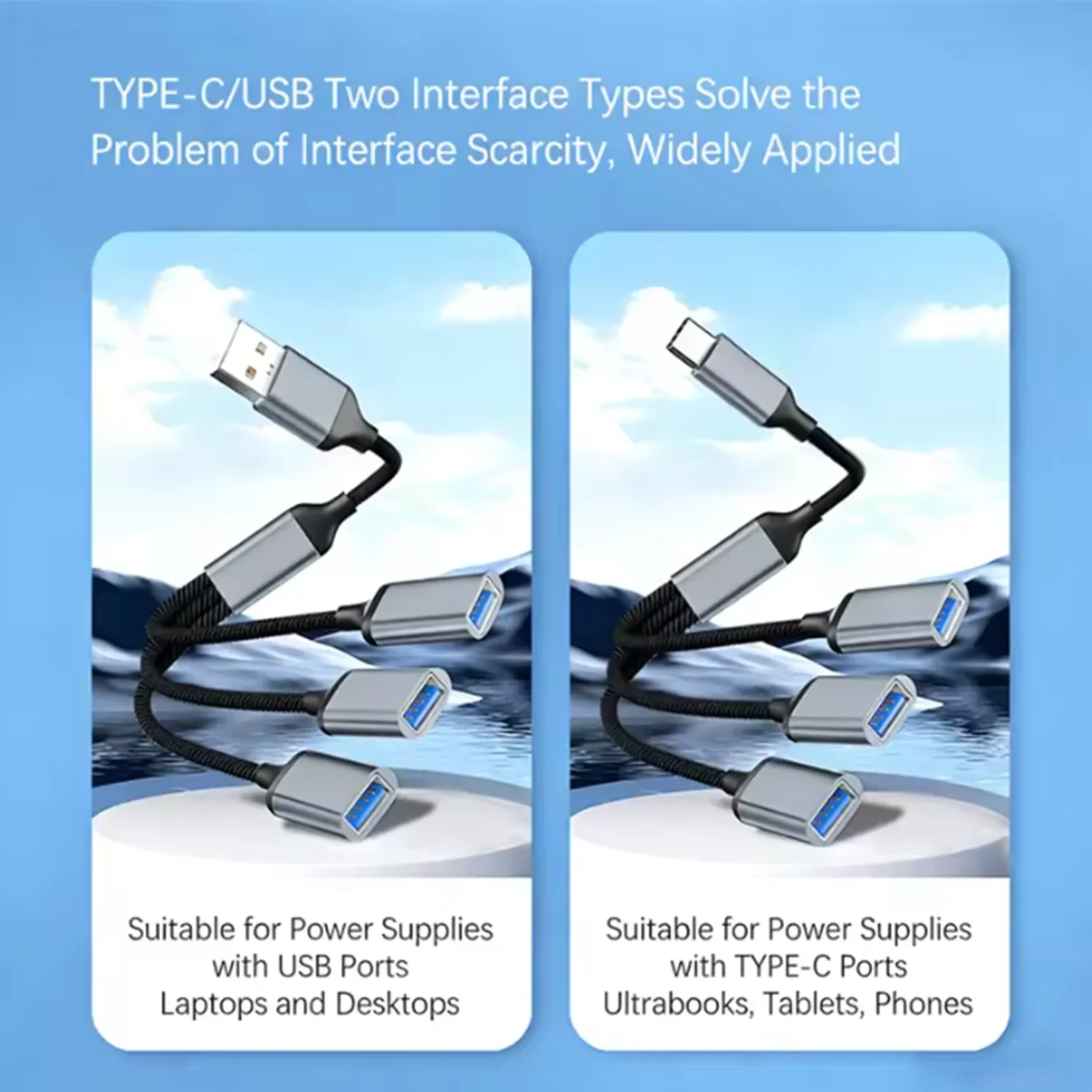 3-Port USB Extension Hub with Male to Female Splitter Cable