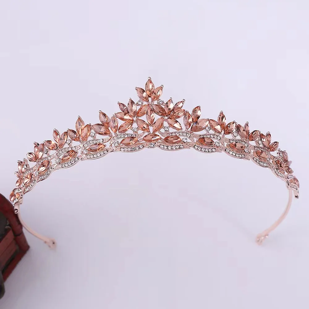 1pc bridal headdress diamond encrusted holiday runway crown wedding birthday leaves crystal crown hair bands hair accessories