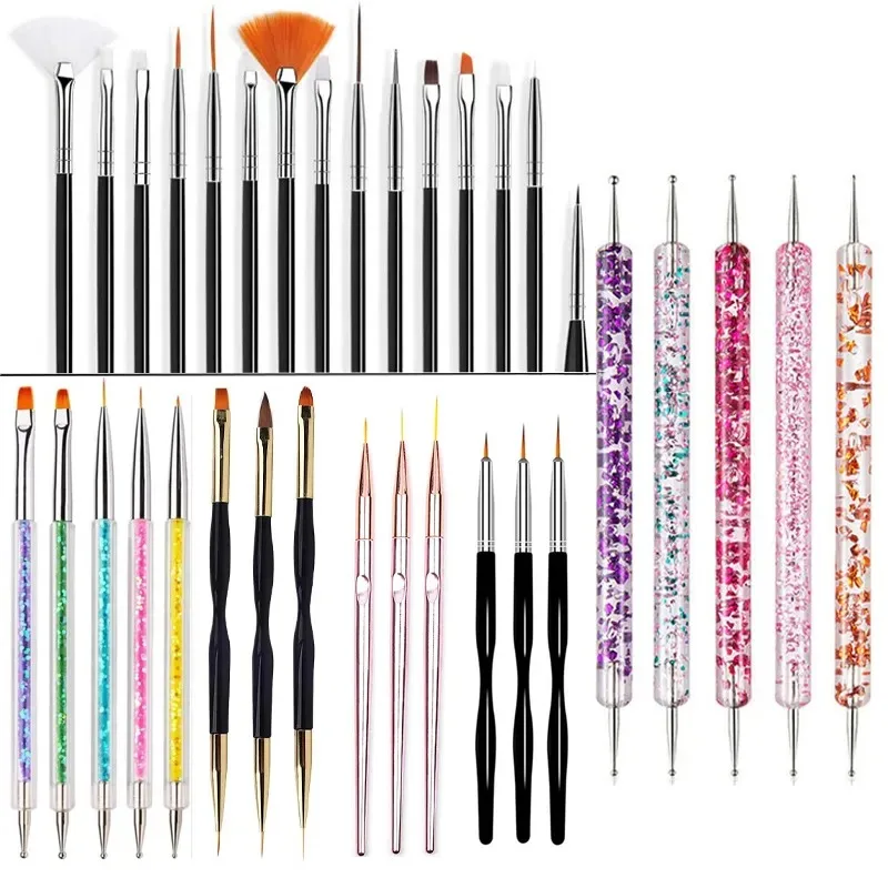 Nail art tools 20Pcs/Set Nail Art Brush Design Tip Painting Drawing Carving Dotting Pen FlatFan Liner Acrylic Gel UV Polish Manicure Tools