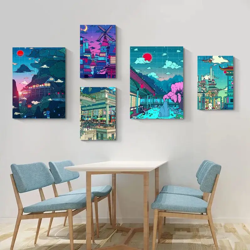 

Mix Anime Background Whitepaper Poster Fancy Wall Sticker For Living Room Bar Decoration Room Wall Decor