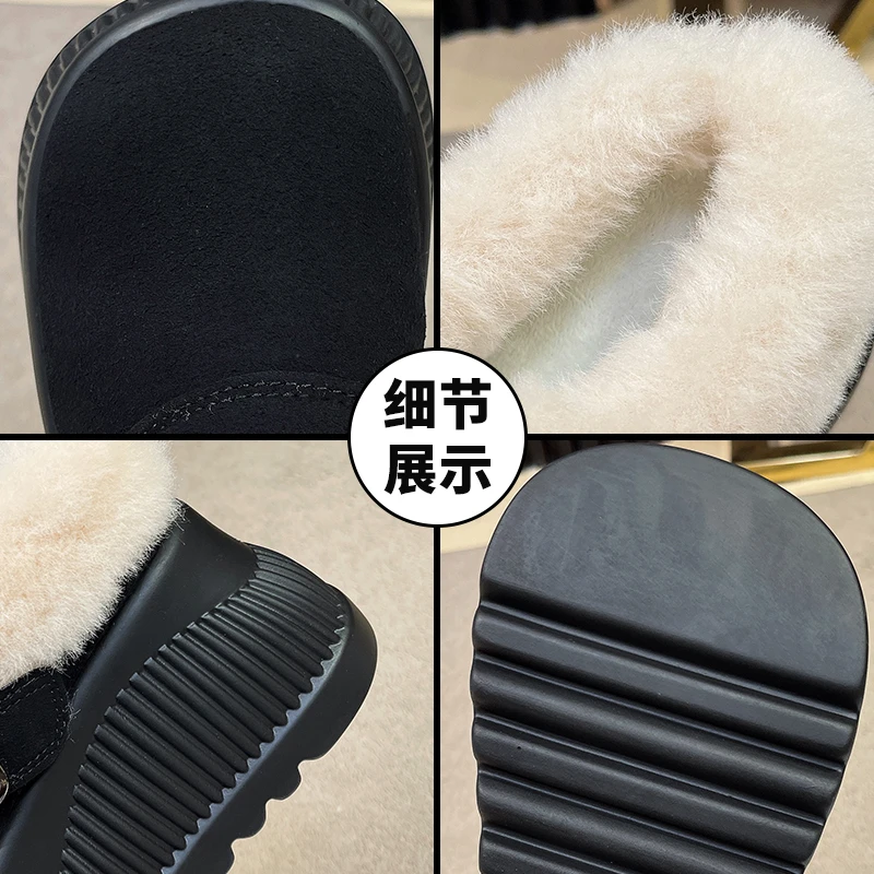 Aphixta Cow Suede Upper Ankle Boots Platform Furry Snow Boots Warm Buckle Dec Women Shoes 9cm High Chunky Casual Shoes