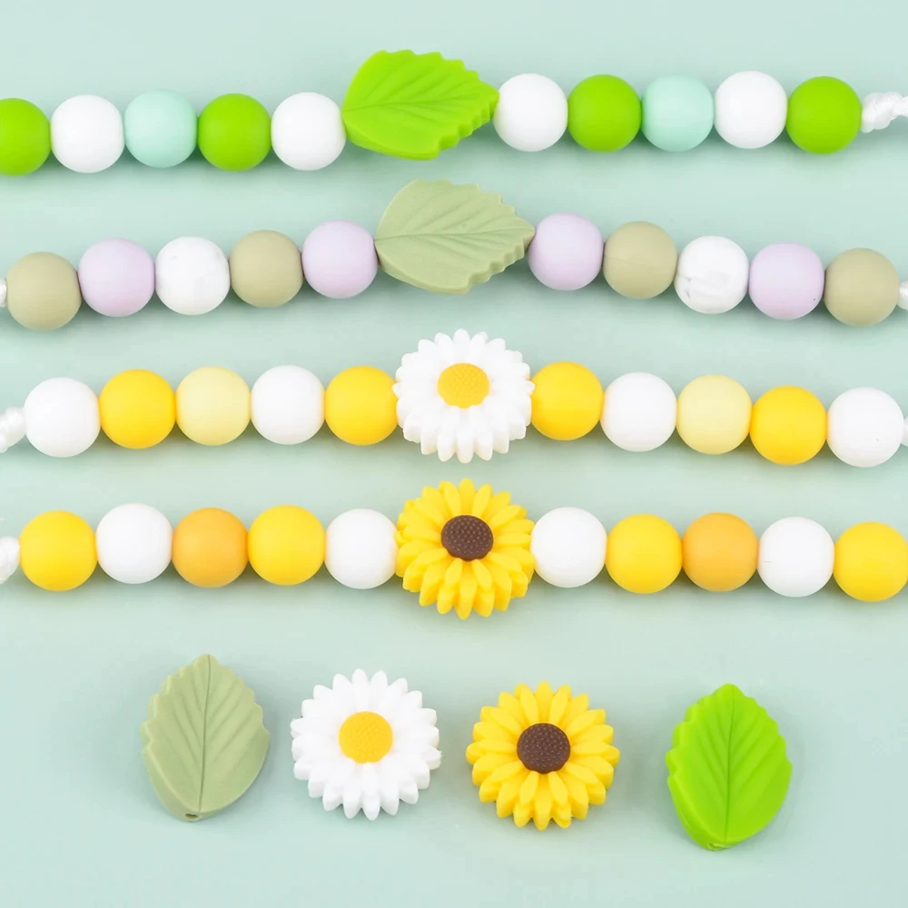 10PCS Baby Teething Panda Leaf Silicone Beads Sunflowe DIY Food Grade Ghost Silicone Rodent Toy BPA Free Nurse Gift Accessories teething toys silicone teething toys baby teething toys silicone beads silicone teething beads