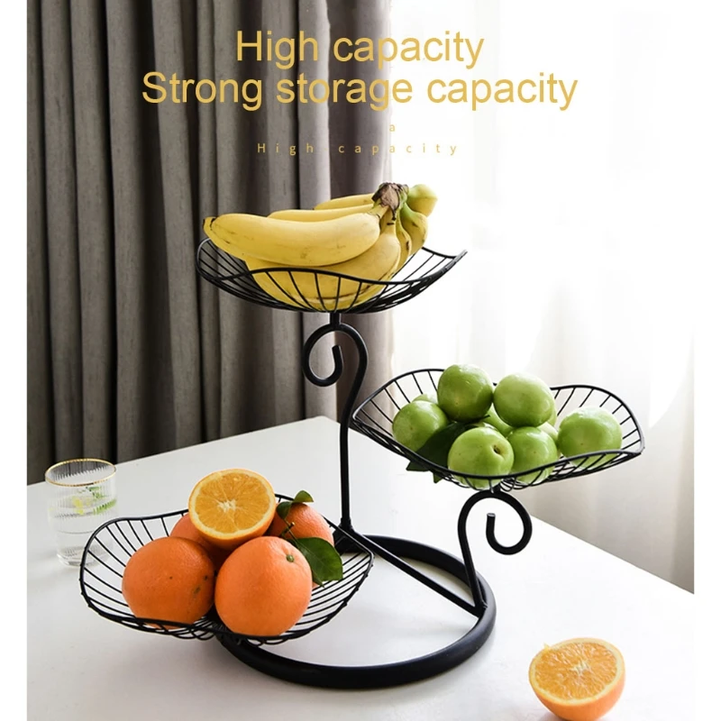 Creative Simple Three-layer Fruit Tray Groceries Fruit Vegetable Basket Bracket Decoration Bowl Storage Rack Black Gold storage tray kitchen tray