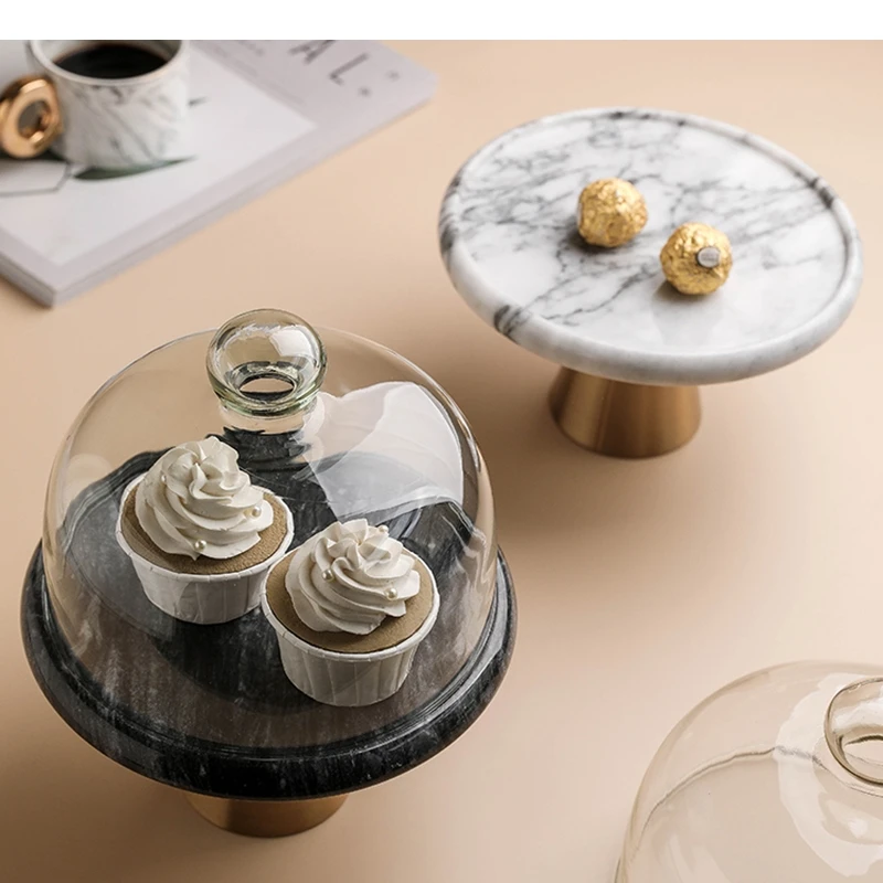 Marble Cake Stand Household Round Baking Transparent Glass Cover Restaurant Tall Dessert Tray Goods
