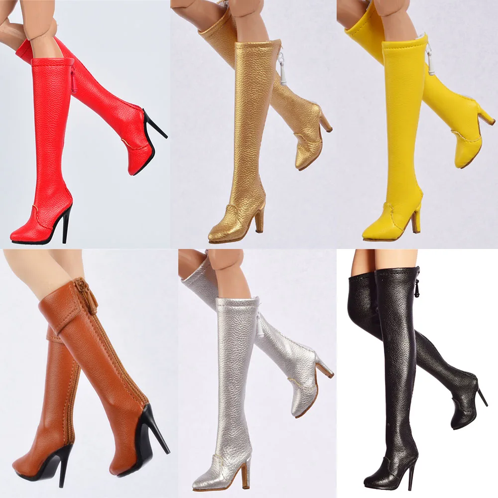 

1/6 Female Soldier Shoes Zip Black High Heel Boots Slim Thigh High Boots Party High Heels For 12" Action Figure Model Toys