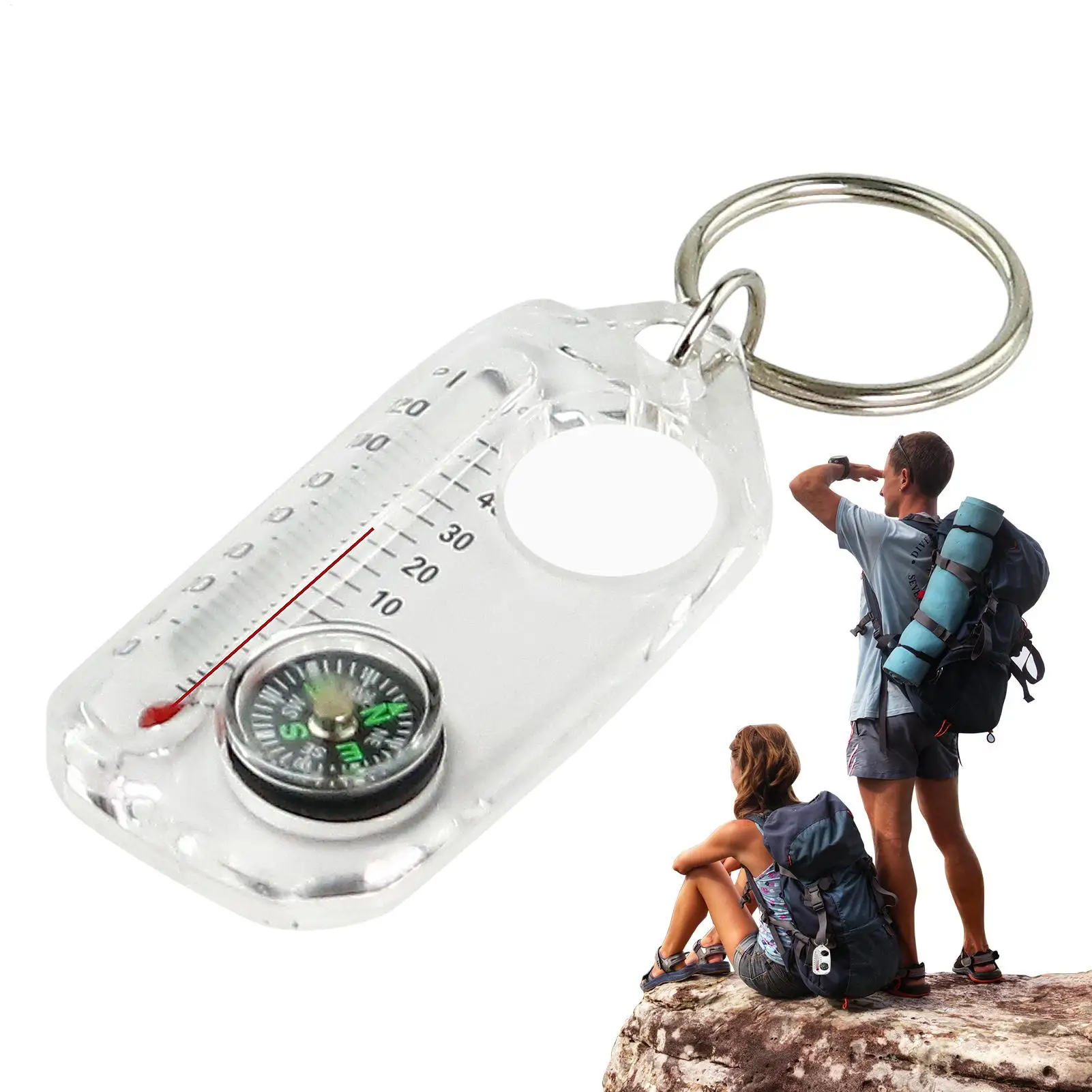Pocket Survival Compass Multifunction Mini Keychain Camping Compass Thermometer Outdoor Climbing Tester Survival Guiding Tool Image 5