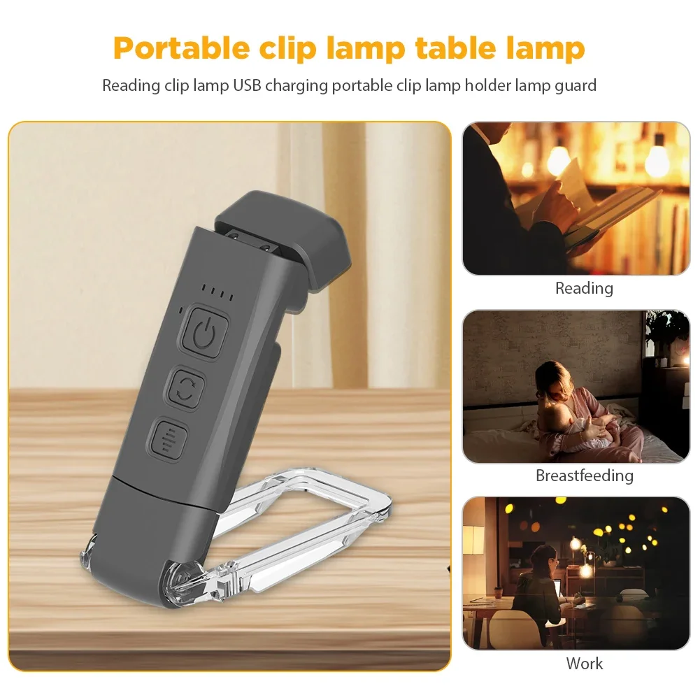 USB Rechargeable LED Book Light 1600K-6000K Portable Clip Desk Light 500mAh Bookmark Reading Adjustable Brightness 15 Gear