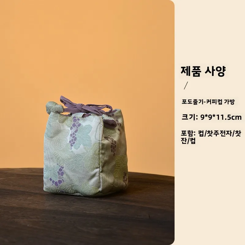 작은 직조 포도나무 꼬리잎 차컵 가방, 빠른 손질용 컵, 차주전자 보관 가방, 주인용 컵, 끈으로 묶는 가방, 차 세트 커버, 그릇 가방