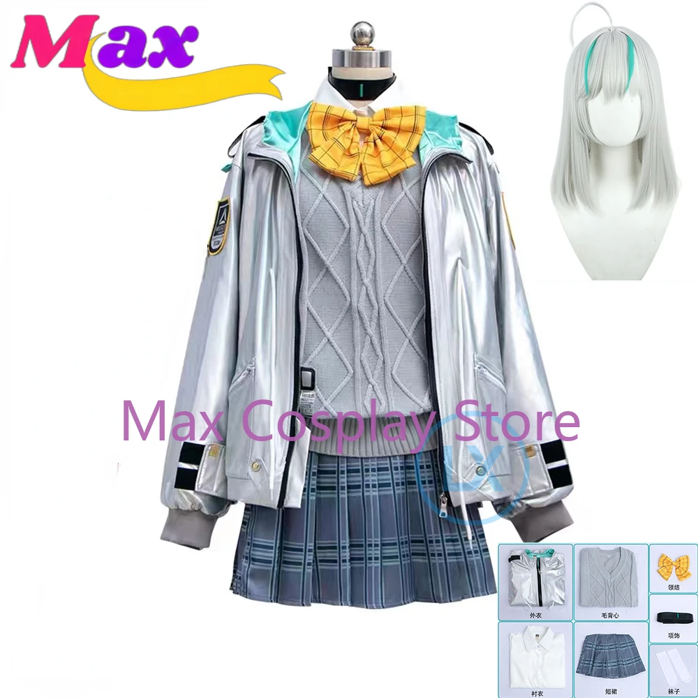 Макс. Новинка, косплей-костюм NIKKE Admi, парик для косплея, косплей Admi, серебристый парик средней длины, размер на заказ