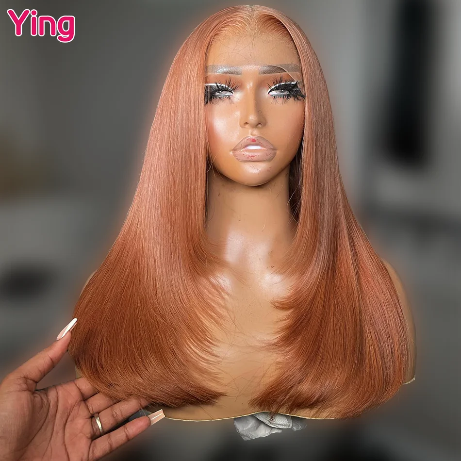 

Ying Bone Straight Ginger Orange Brown 13x6 Lace Frontal Wig 12 A Remy 13x4 Lace Front Wig PrePlucked 5x5 Transparent Lace Wig