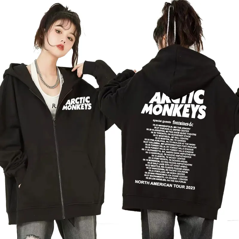 

Vintage Arctic Monkeys North American Tour Zipper Hoodies Men Women Hip Hop Punk Zip Up Sweatshirt Casual Jacket Pullover Hoodie