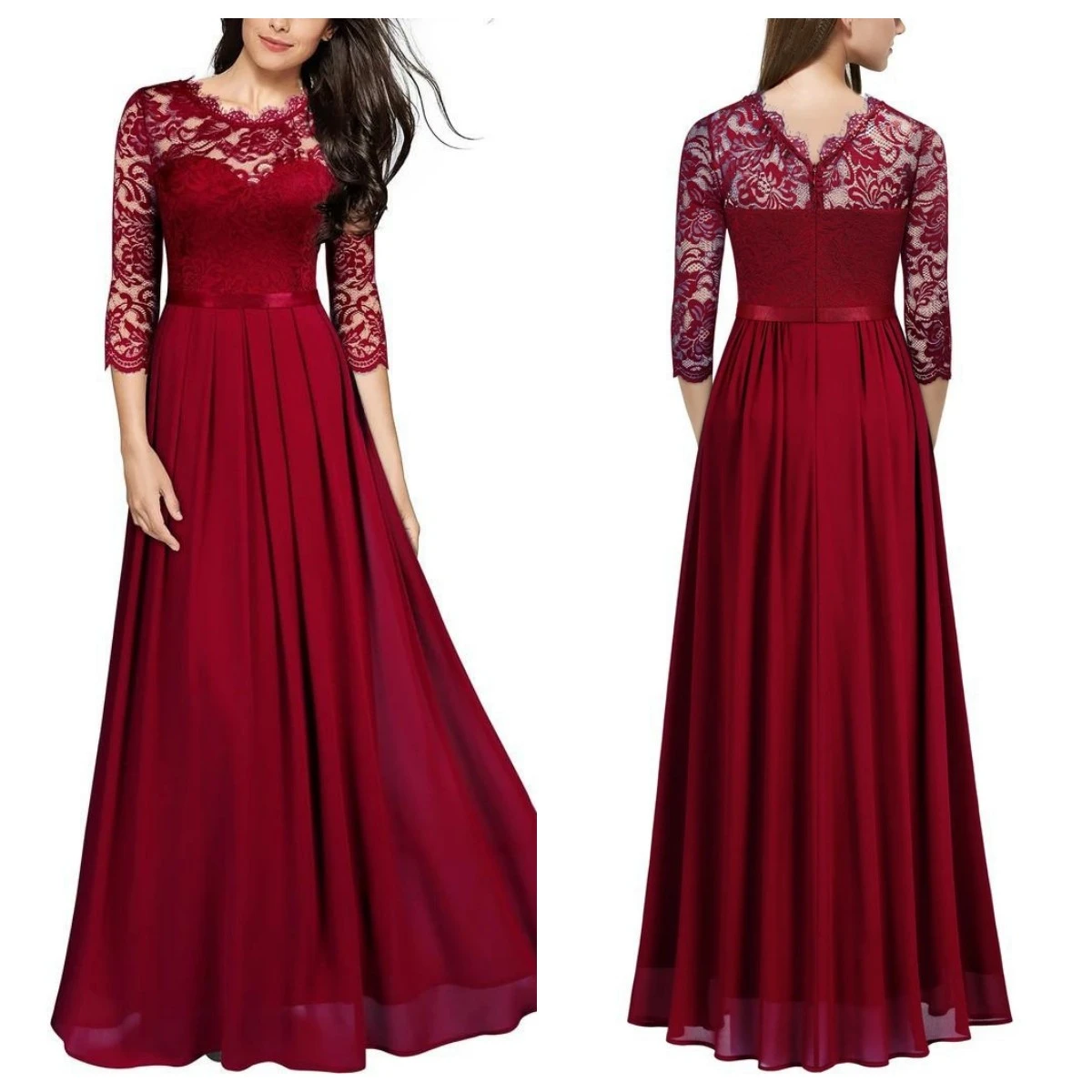 SZSY 2594Evening Dress Long Chiffon And Lace Wine Red Navy Blue Black Green Wedding Party Prom