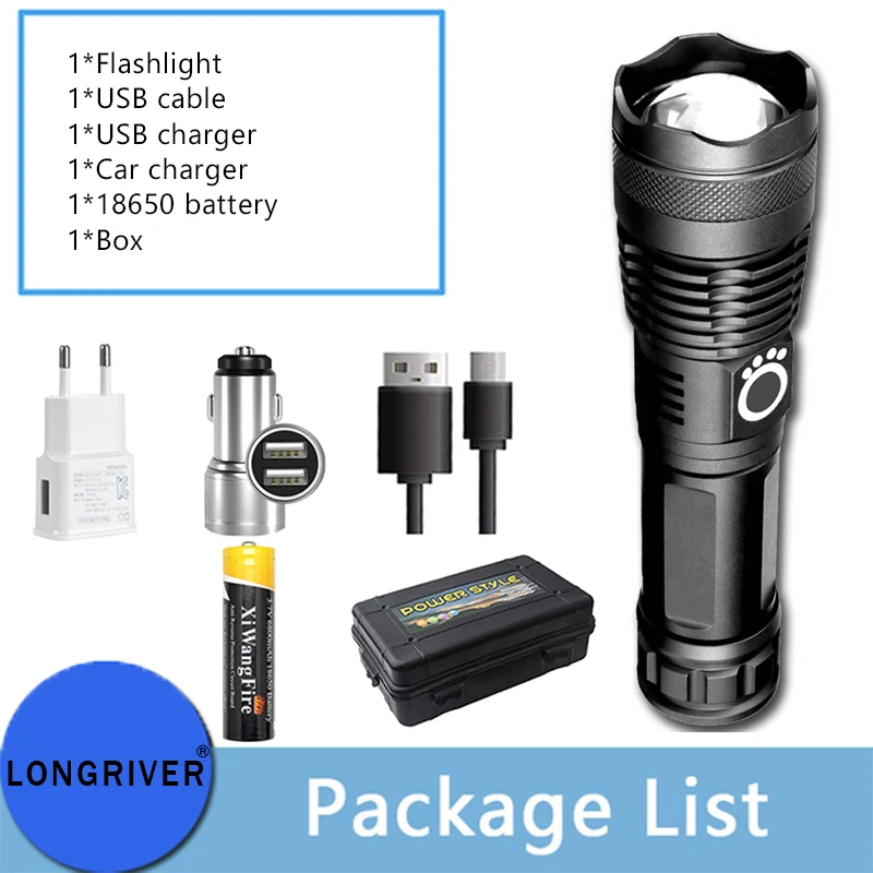 best pocket torch 2022 New Multifunctional USB Rechargeable LED Flashlight Super Bright Light 5 Modes Zoom Shockproof Flashlight Built-in Battery pen flashlights Flashlights