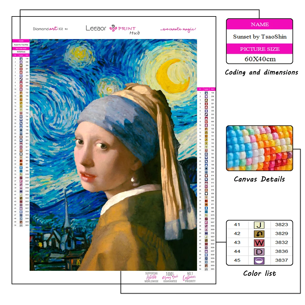 Landscape Diamond Painting Kits Van Gogh Starry Night Girl With Pearl Earring Picture Mosaic Cross Stitch Embroidery Home Decor