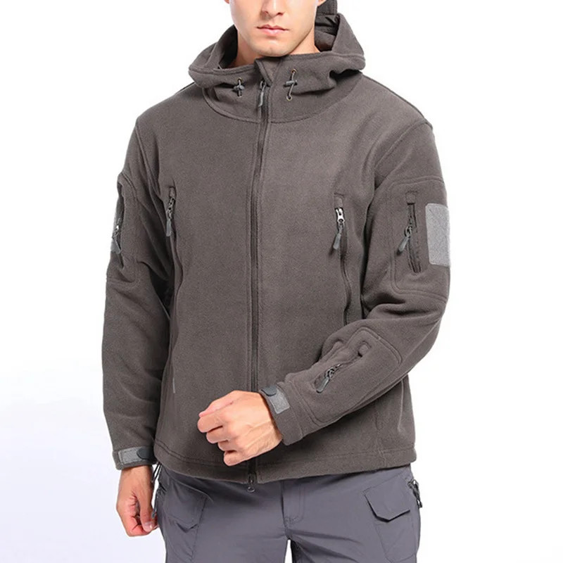 VAGUELETTE Military Men's Fleece Jacket Full-Zip Camouflage Tactical Shell Hooded Jackets Soft Winter Outdoor Coat