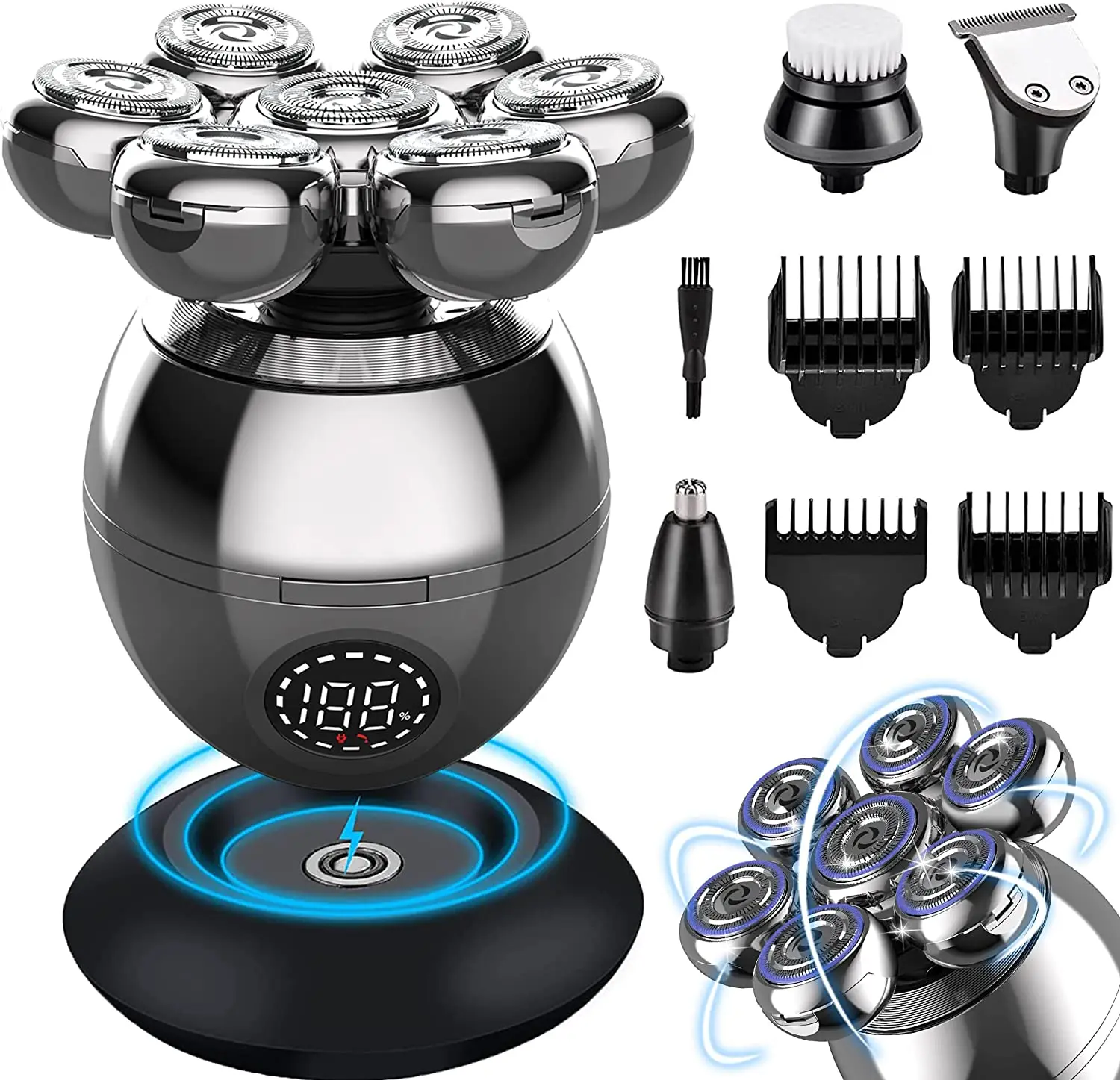 5-in-1 Electric Shaver for Men 7D Floating Beard Trimmer Shaver Clipper Cutter Head Base Charging Waterproof Shaving Machine