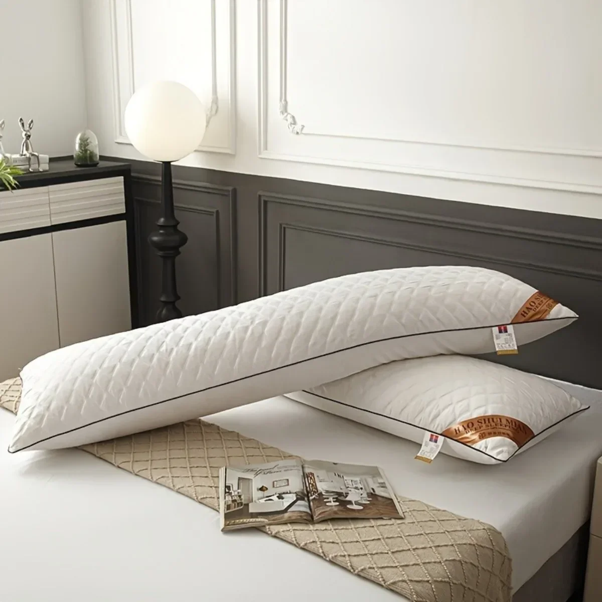 Quilted Elongated Pillow 1.2/1.5/1.8m Adult Elongated Couple Neck Care Long One Piece Pillow Neck Pillow for Hotels and Home Use 3