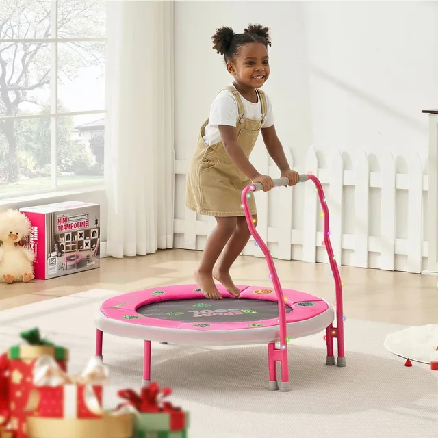 Mini Trampoline for Kids 3-6 with Foam Handle, 3ft Indoor Toddler Trampoline, No-Gap Cover