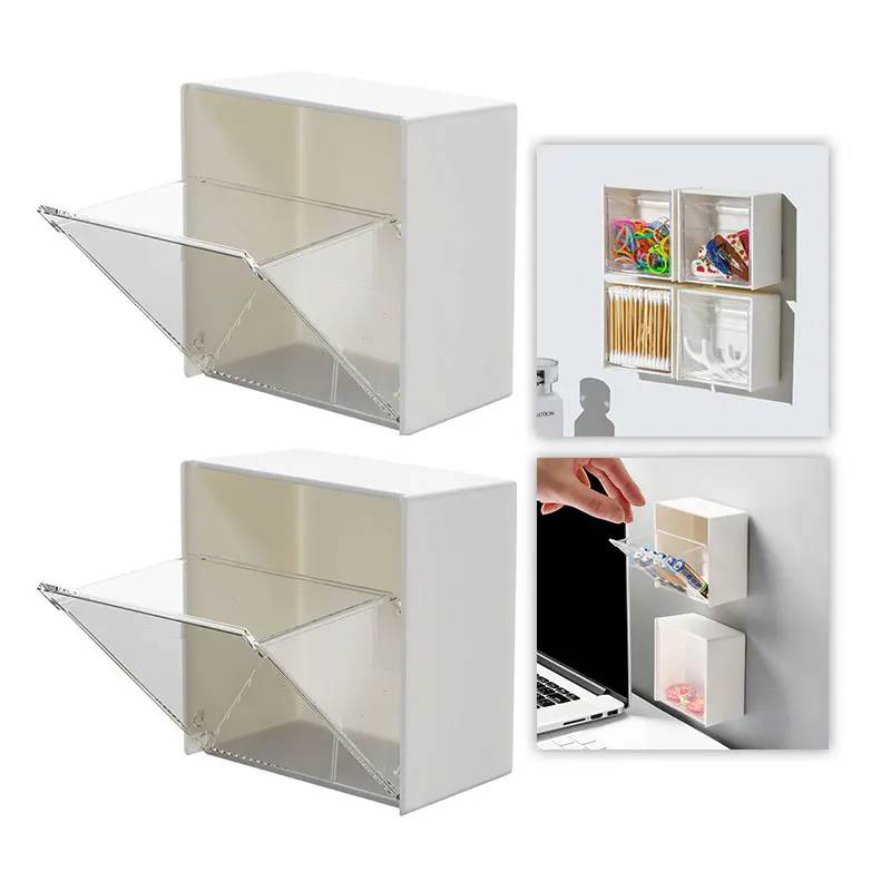 Plastic Wall Mounted Storage Boxes Dustproof Bathroom Organizer for