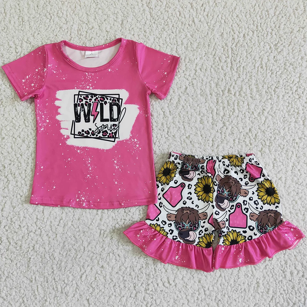 

Hot Sale Baby Girl Clothes Sunflower Cow Print Wild Child Toddler Girls Clothes Boutique Kids Clothing Wholesale Children Outfit