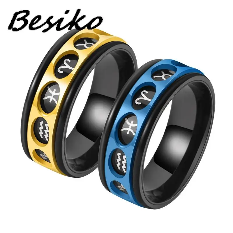 

Besiko 12 Constellations Freely Rotate Anti-Anxiety Ring For Women Men Stainless Steel Fidget Spinning Rings Gemini Leo Virgo
