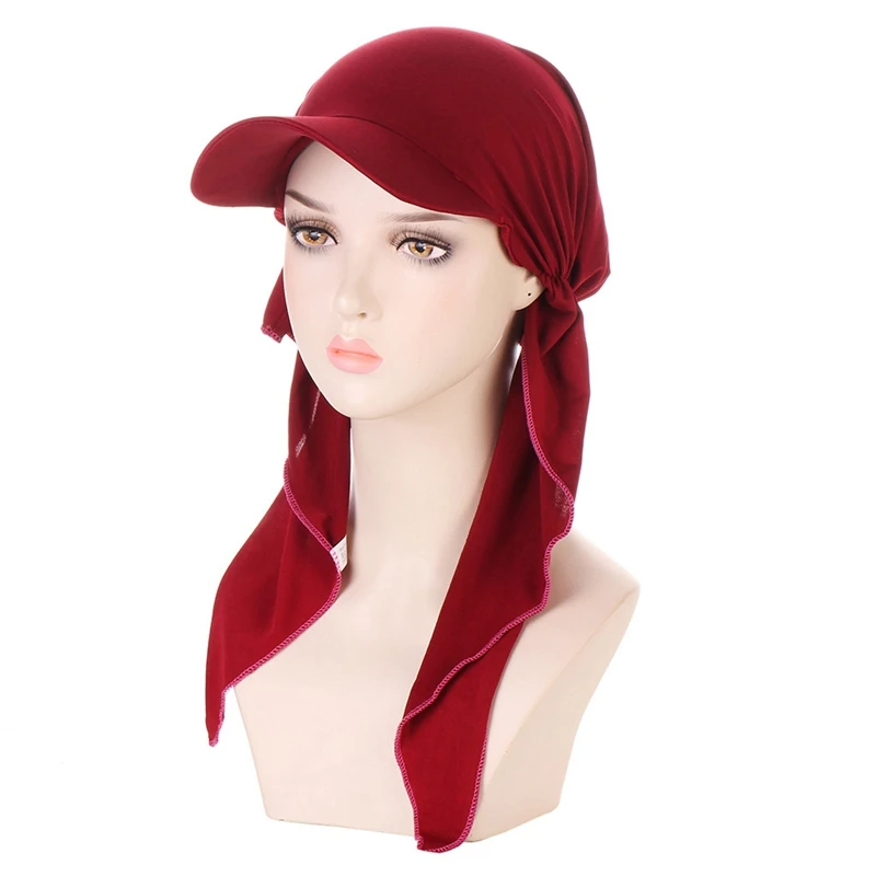 Women's Elastic Long Brim Inner Hijabs Hat Pastoral Style Lady Hair Bands Fashion Muslim Turban Hijabs Hats Indian Caps Wrap Cap pleated baotou cap two tails drawn hat pullover cap solid color hijabs hats muslim turban head wide band wrap cap new hijabs