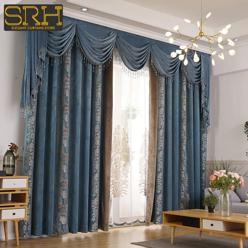 

Laser Embroidered Curtains for Living Room Bedroom European Luxury Thickened Shading New Blue Velvet Window Custom Valance Tulle