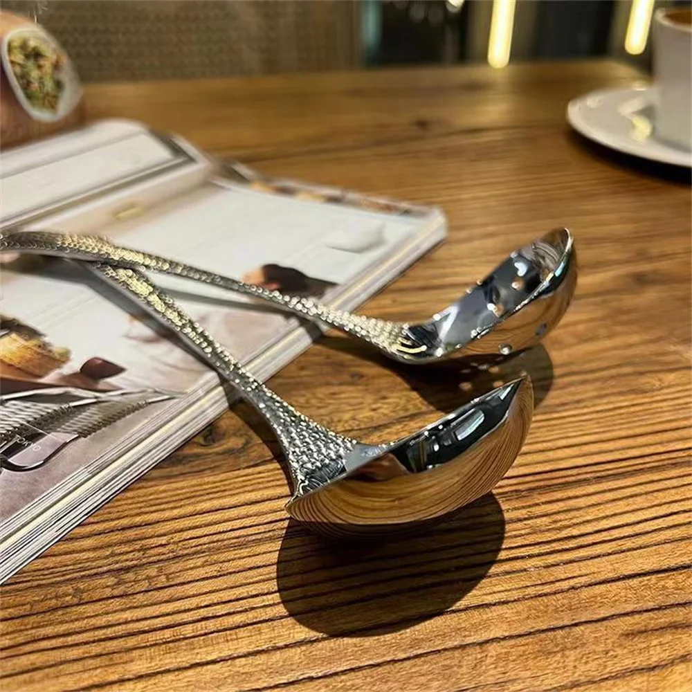 Stainless Steel Soup Spoon Soup Strainer Fish Scale Handle Spoon Household Hot Pot Kitchen Cooking Long Handle