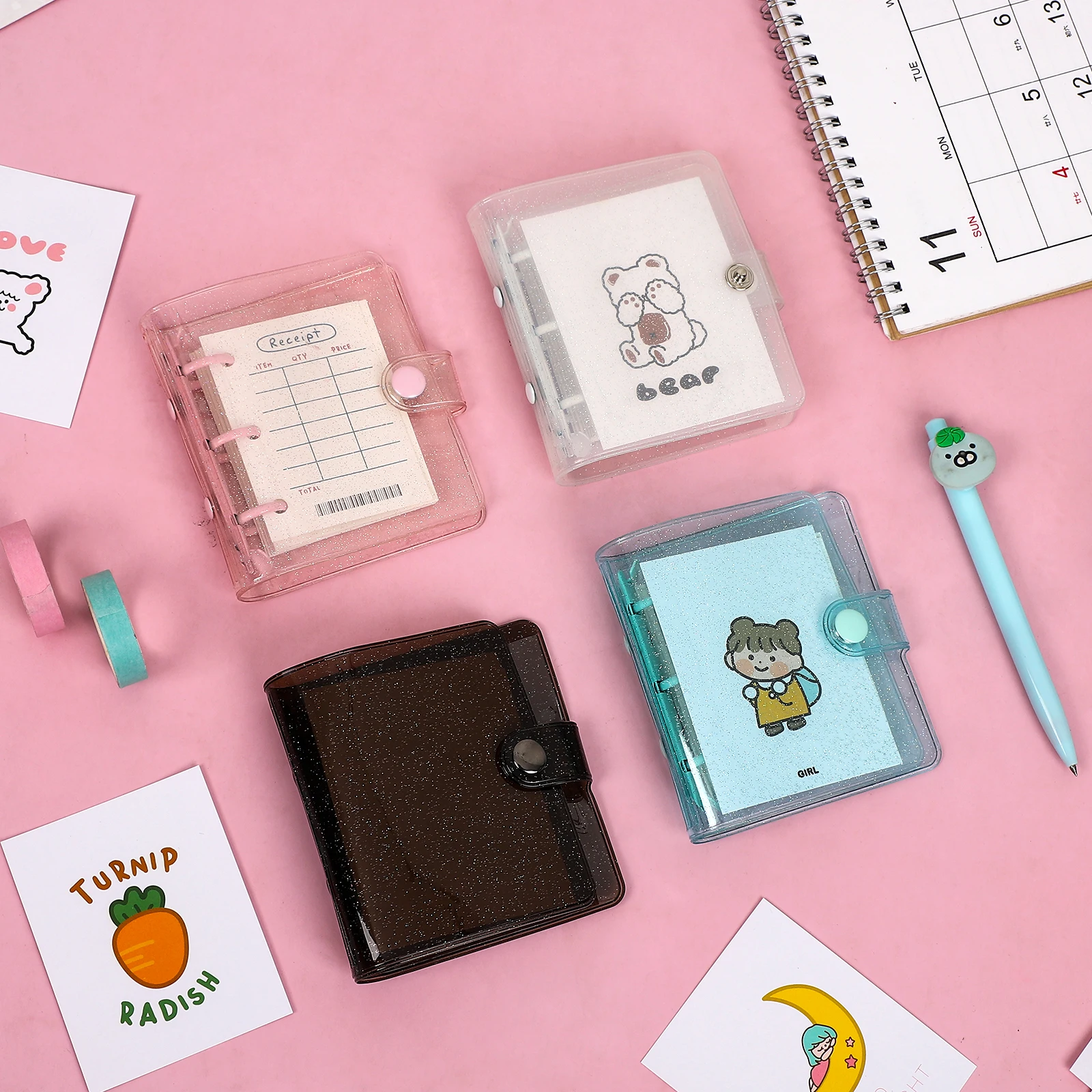 

JIANWU Creative Cute 3 Rings Mini Loose-leaf binder Student Portable Pocket Notebook Journal Postcard Storage School Supplies