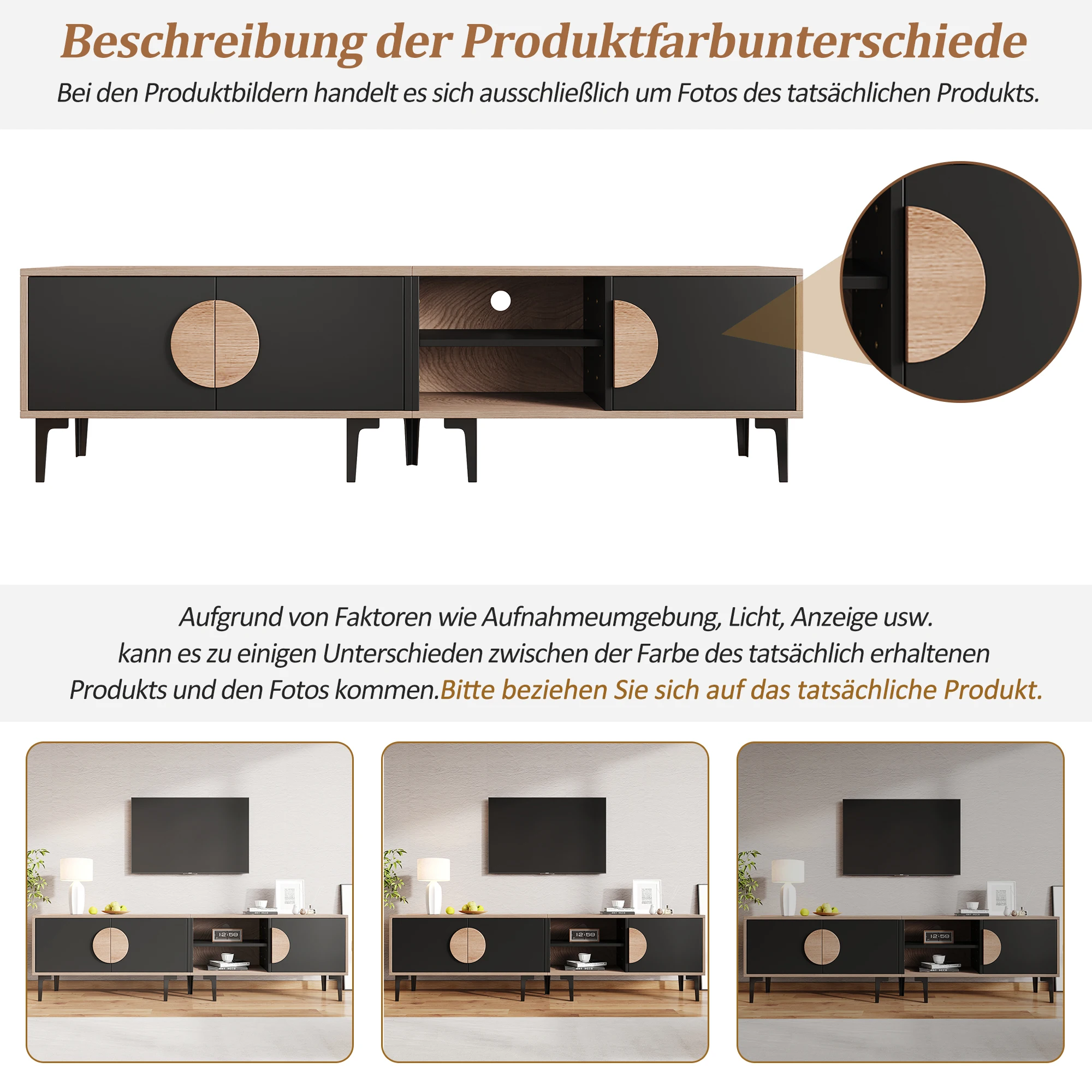 180 x 35 x 49 cm großer Lowboard-TV-Schrank, TV-Ständer für das Wohnzimmer, TV-Schrank mit 2 Schränken, TV-Tafel mit offenen Regalen – Detail 16