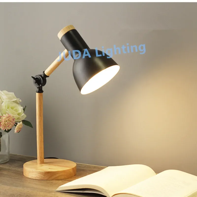 Ins E27 Desk light wooden base Nordic Table Lamp Colorful Bedside Lamp Reading Study Macaron Color Wooden Art LED lights